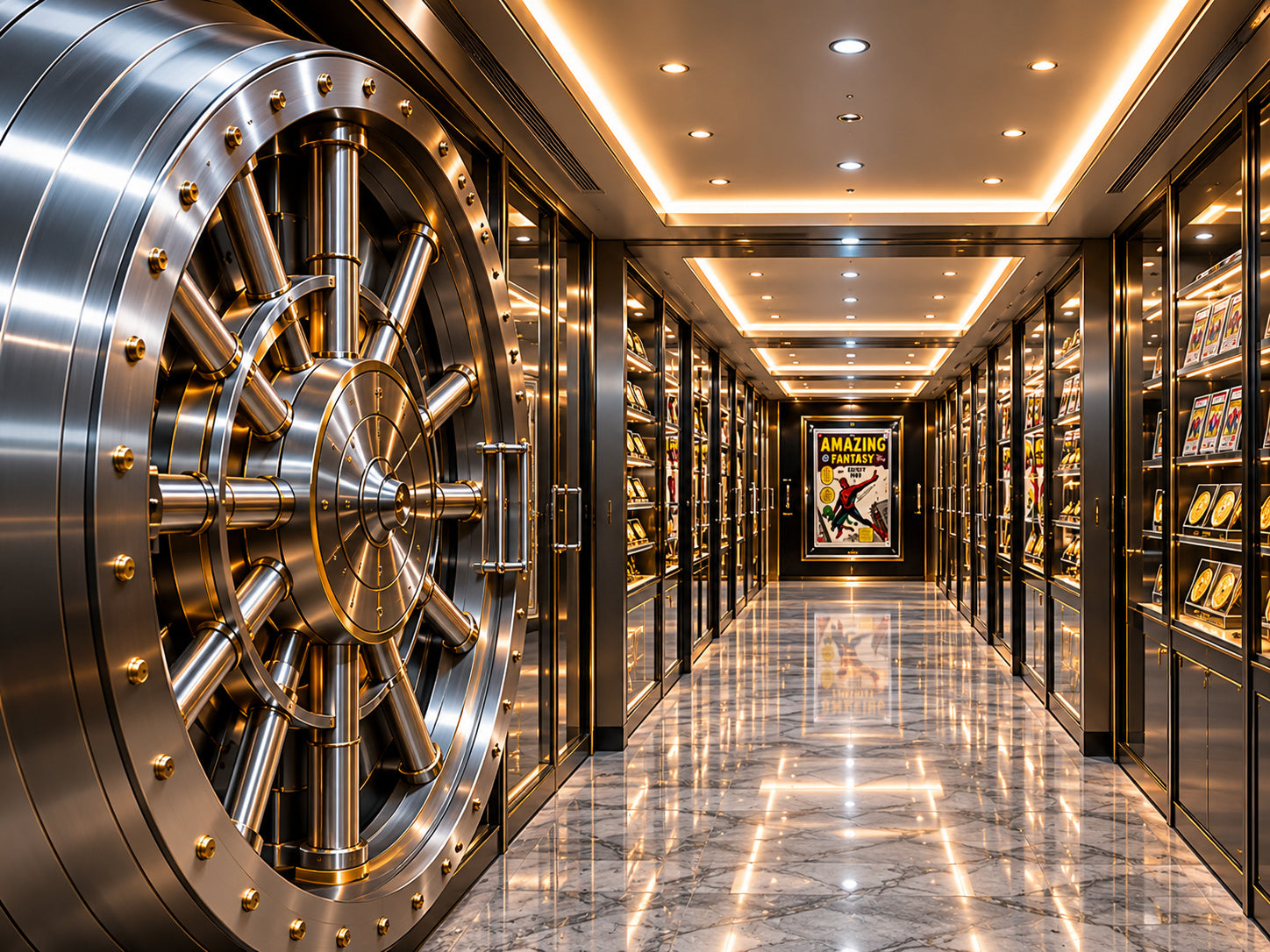 Climate-controlled vault corridor with an open vault door