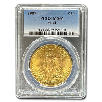 1907 $20 Saint Gaudens Gold Double Eagle in a PCGS MS66 holder