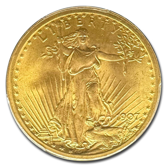 1907 $20 Saint Gaudens Gold Double Eagle MS66 PCGS obverse