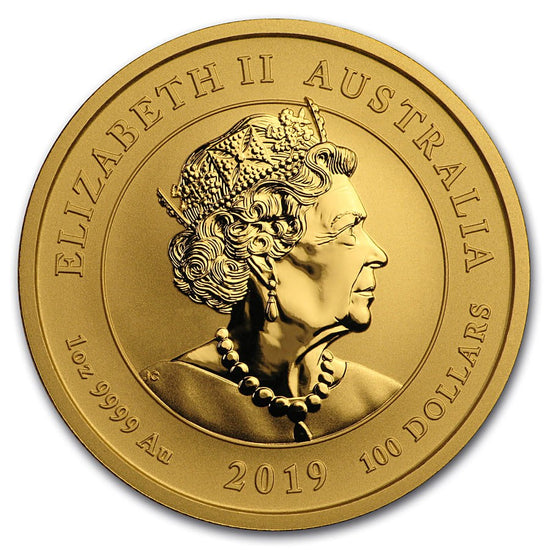 2019 Australia 1 oz Gold Dragon and Tiger coin, obverse with Queen Elizabeth II portrait