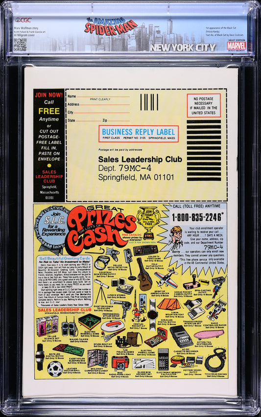 The Amazing Spider-Man #194 (Marvel Comics, July 1979), Newsstand Edition, in a CGC 9.8 holder with the CGC Unvaulted NYC Spidey custom label – back view