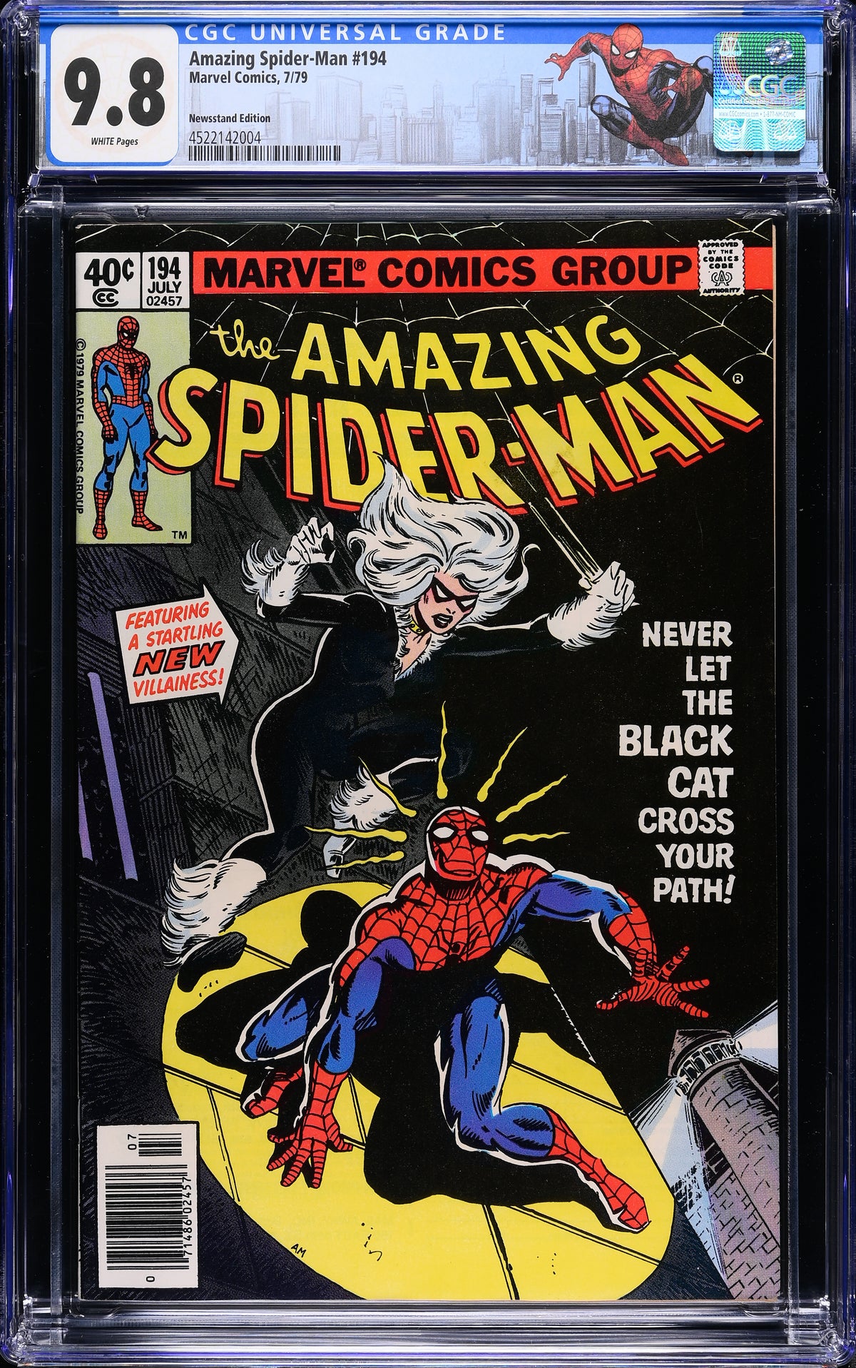 The Amazing Spider-Man #194 (Marvel Comics, July 1979), Newsstand Edition, in a CGC 9.8 white pages holder – front view