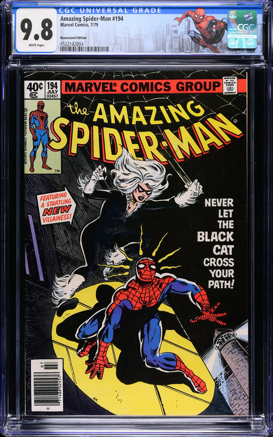 The Amazing Spider-Man #194 (Marvel Comics, July 1979), Newsstand Edition, in a CGC 9.8 white pages holder – front view