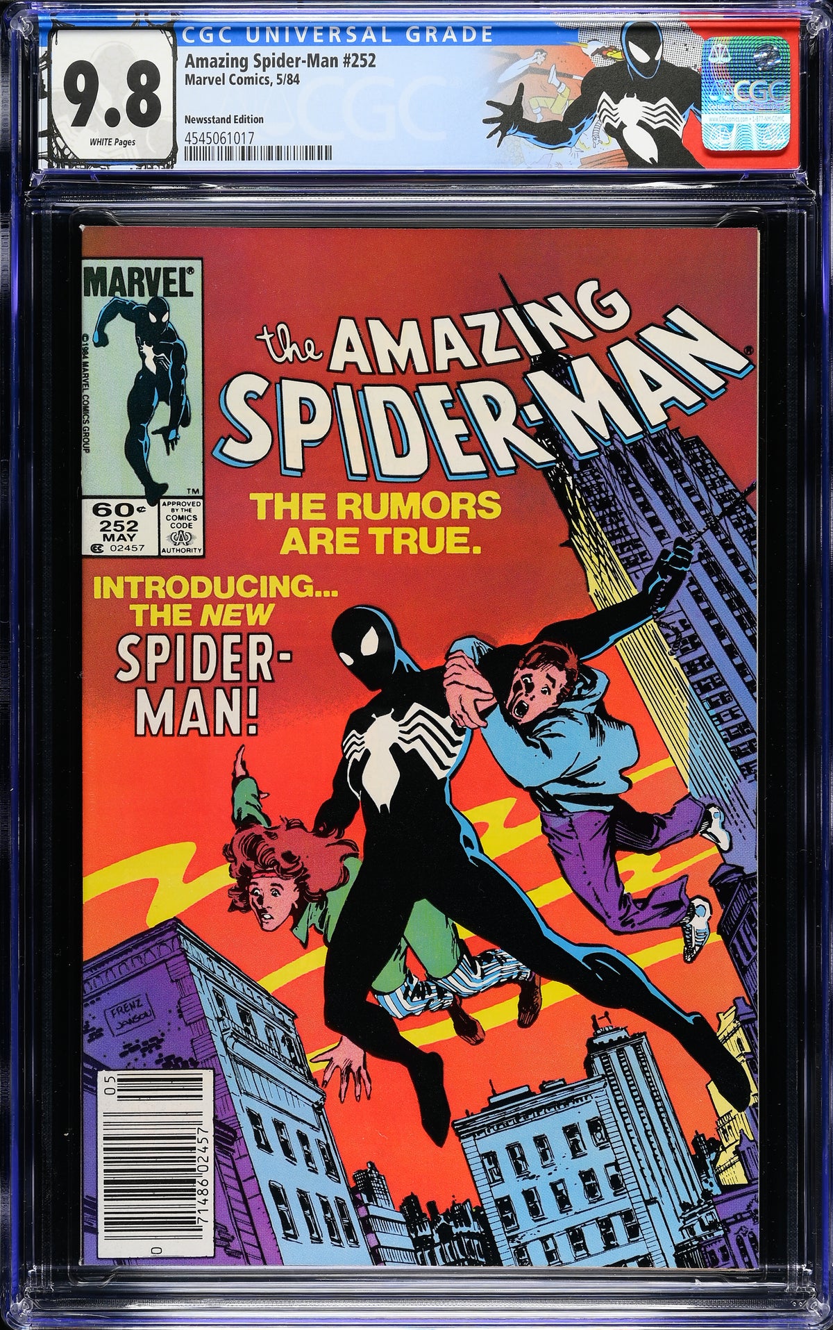 The Amazing Spider-Man #252 (Marvel Comics, May 1984), Newsstand Edition, in a CGC 9.8 white pages holder – front view