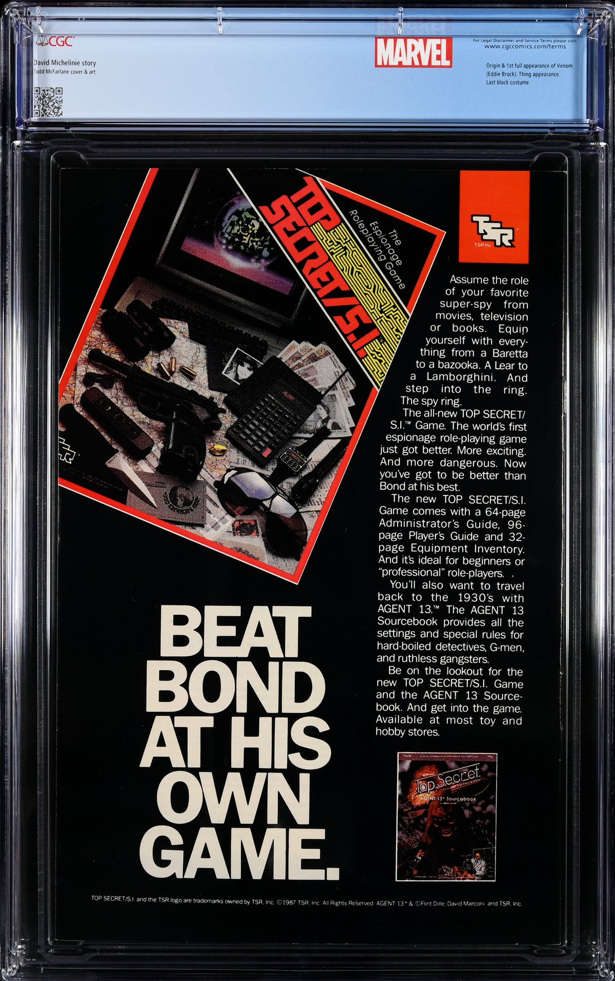 The Amazing Spider-Man #300 (Marvel Comics, May 1988) in a CGC 9.8 holder with the CGC Secret Wars #8 cover by Mike Zeck custom label – back view