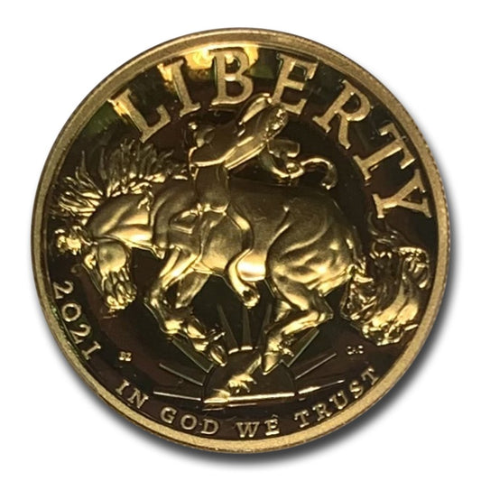 2021 W 1 oz High Relief American Liberty Gold PR70 DCAM obverse, bucking mustang