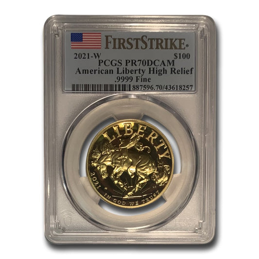 2021 W 1 oz High Relief American Liberty Gold PR70 DCAM in a PCGS FirstStrike holder