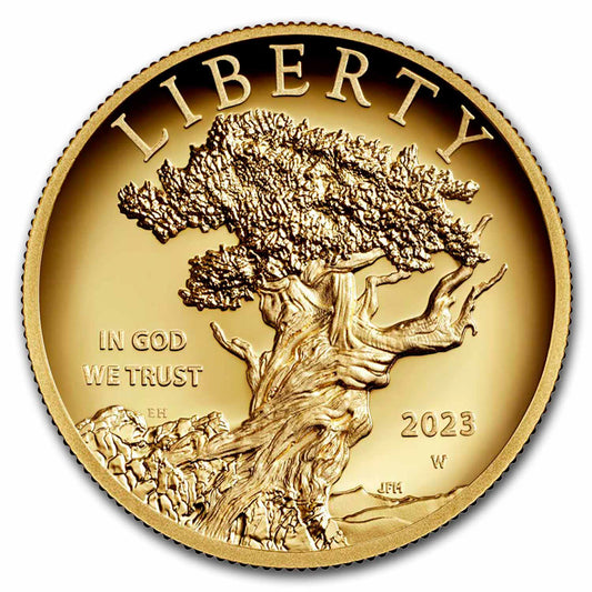 2023 W High Relief American Liberty Gold PR70 DCAM obverse, bristlecone pine