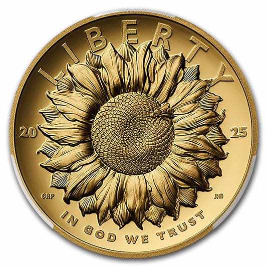 2025 W High Relief American Liberty Gold PR70 DCAM obverse, sunflower and bee