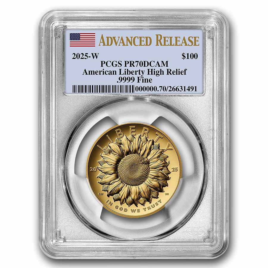 2025 W High Relief American Liberty Gold PR70 DCAM in a PCGS Advanced Release holder
