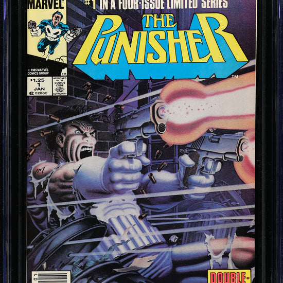 Punisher Limited Series #1 (Marvel Comics, January 1986), Newsstand Edition, in a CGC 9.8 white pages holder – front view