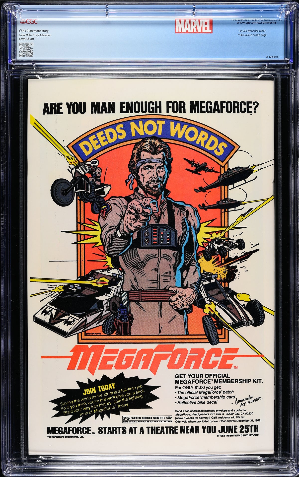 Wolverine Limited Series #1 (Marvel Comics, September 1982), Newsstand Edition, in a CGC 9.8 holder with the CGC Wolverine #17 cover by John Byrne custom label – back view