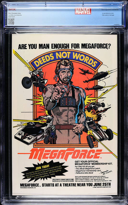 Wolverine Limited Series #1 (Marvel Comics, September 1982), Newsstand Edition, in a CGC 9.8 holder with the CGC Wolverine #17 cover by John Byrne custom label – back view