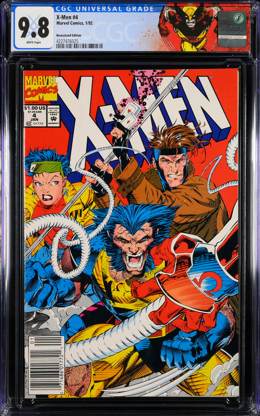 X-Men #4 (Marvel Comics, January 1992), Newsstand Edition, in a CGC 9.8 white pages holder – front view